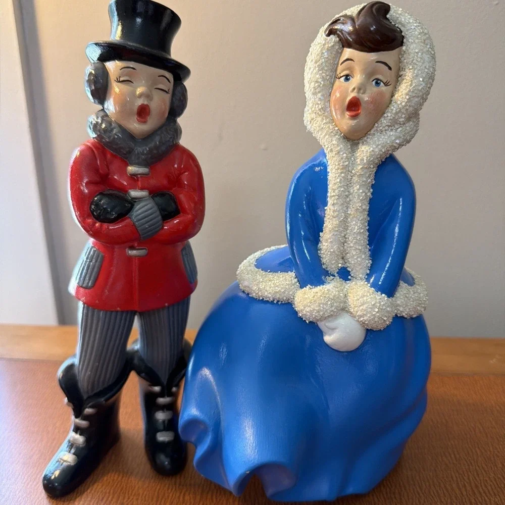 Vintage‎ Christmas Pair Of Carolers Lady Man Atlantic Mold Ceramic Figures